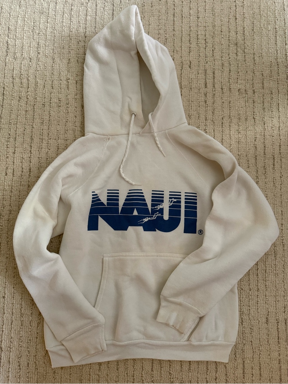 NAUI White Vintage Hoodie with Blue Logo